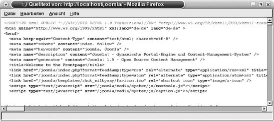 Die Metadaten einer von Joomla! ausgelieferten Seite