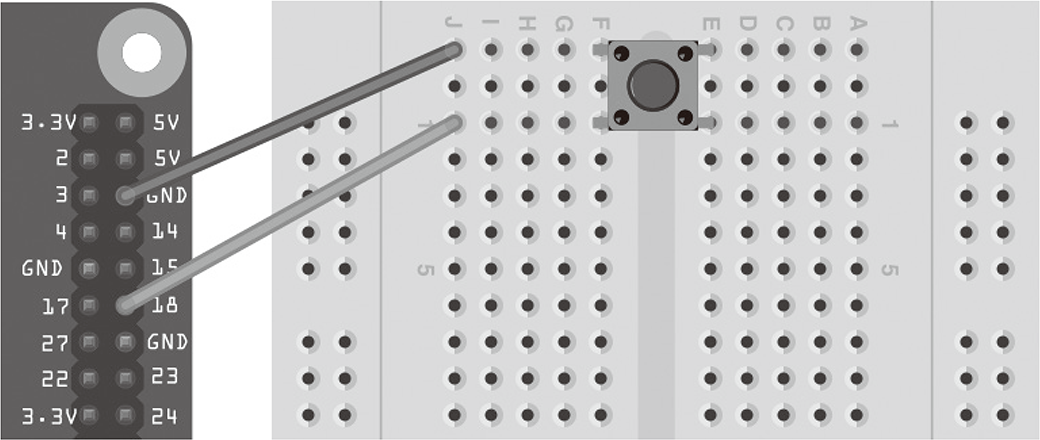 図13-1　押しボタンスイッチをRaspberry Piに接続する