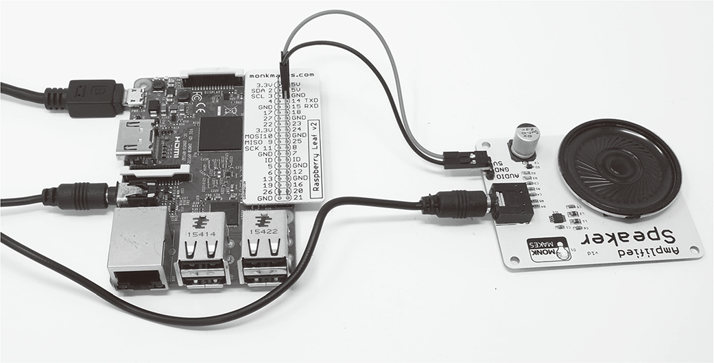 図16-2　MonkMakesのアンプ付きスピーカーをRaspberry Piに接続する