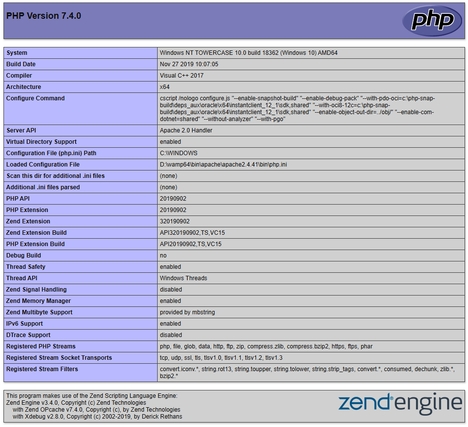 Partial output of phpinfo()