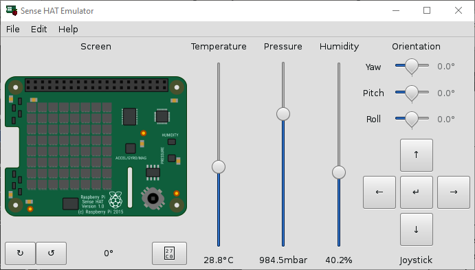 Sense-Emu Sense HAT emulator screenshot