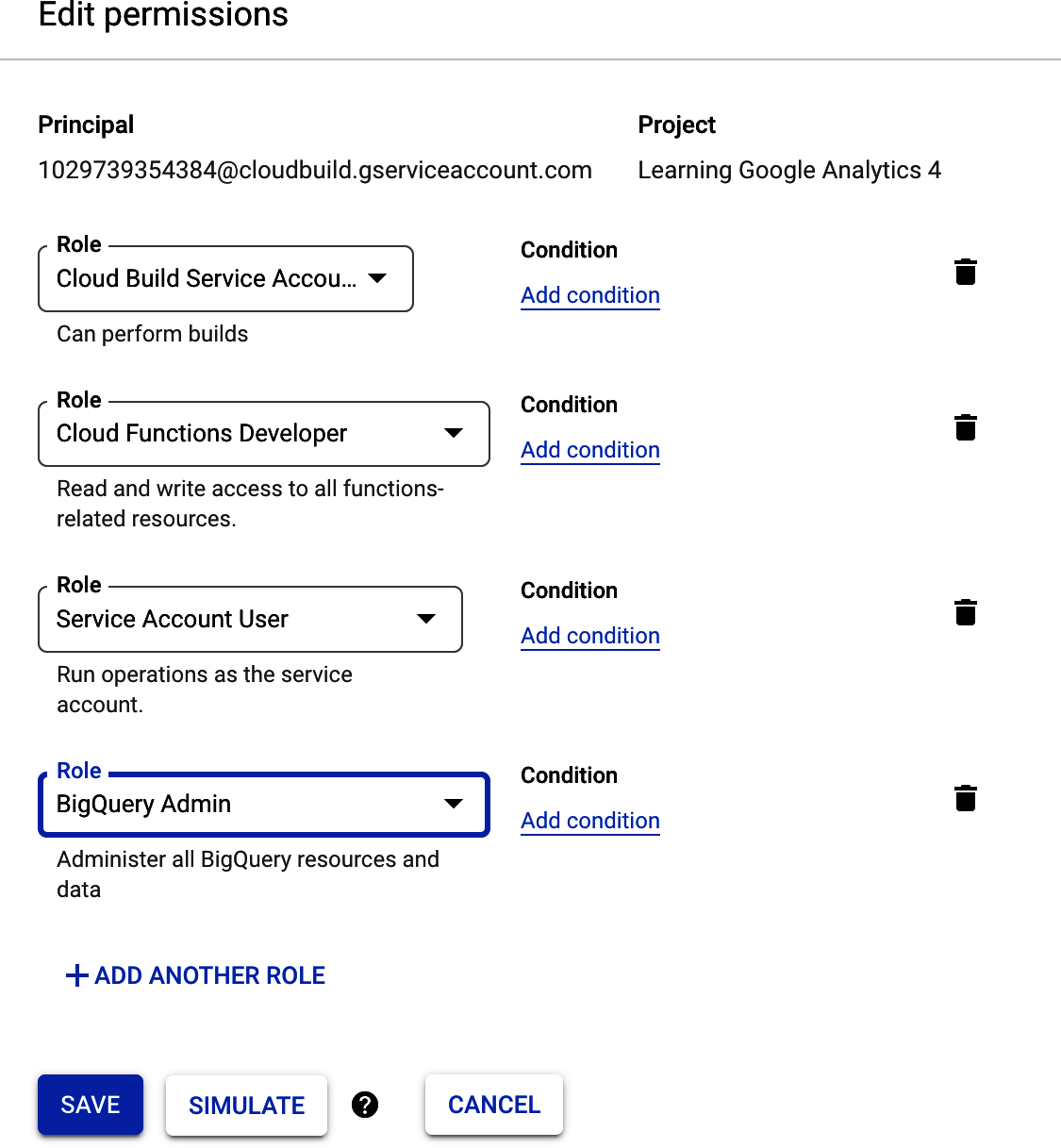 Adding to the Cloud Build service account the permissions to execute BigQuery jobs