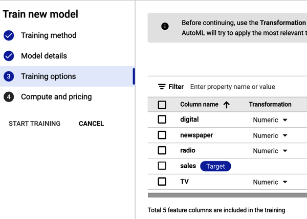 Add training options in Step 3