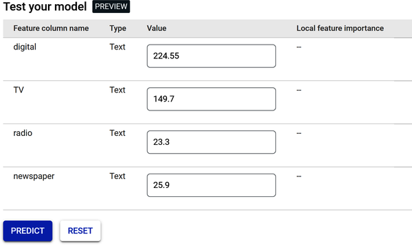 Testing page for online predictions