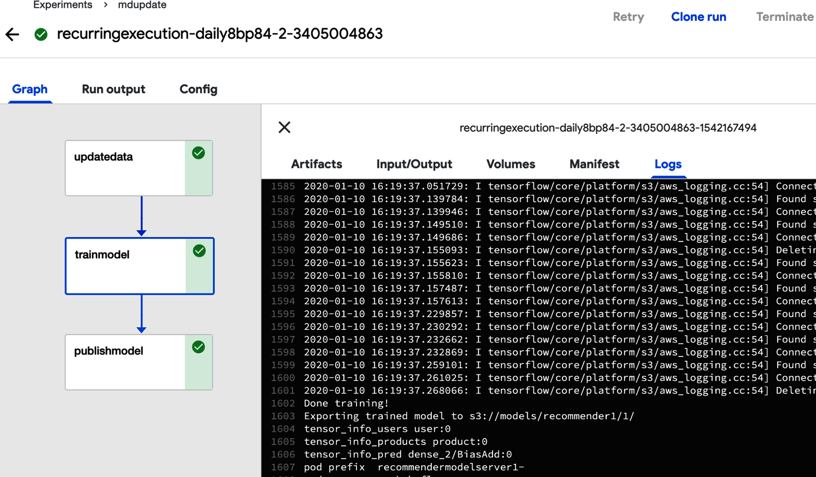 Execution of Recommender Pipelines Example