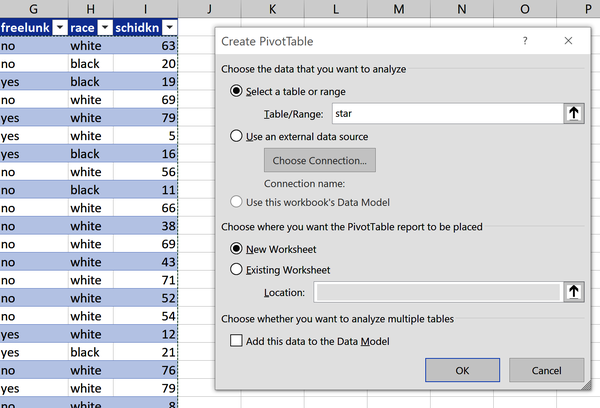 Insert Pivot Table