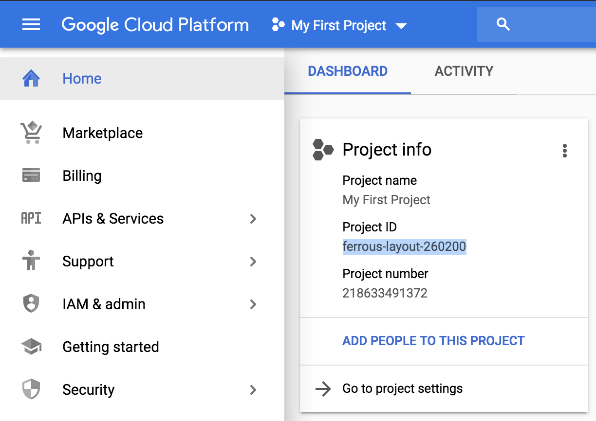 Location of the Project ID in the GCP console.