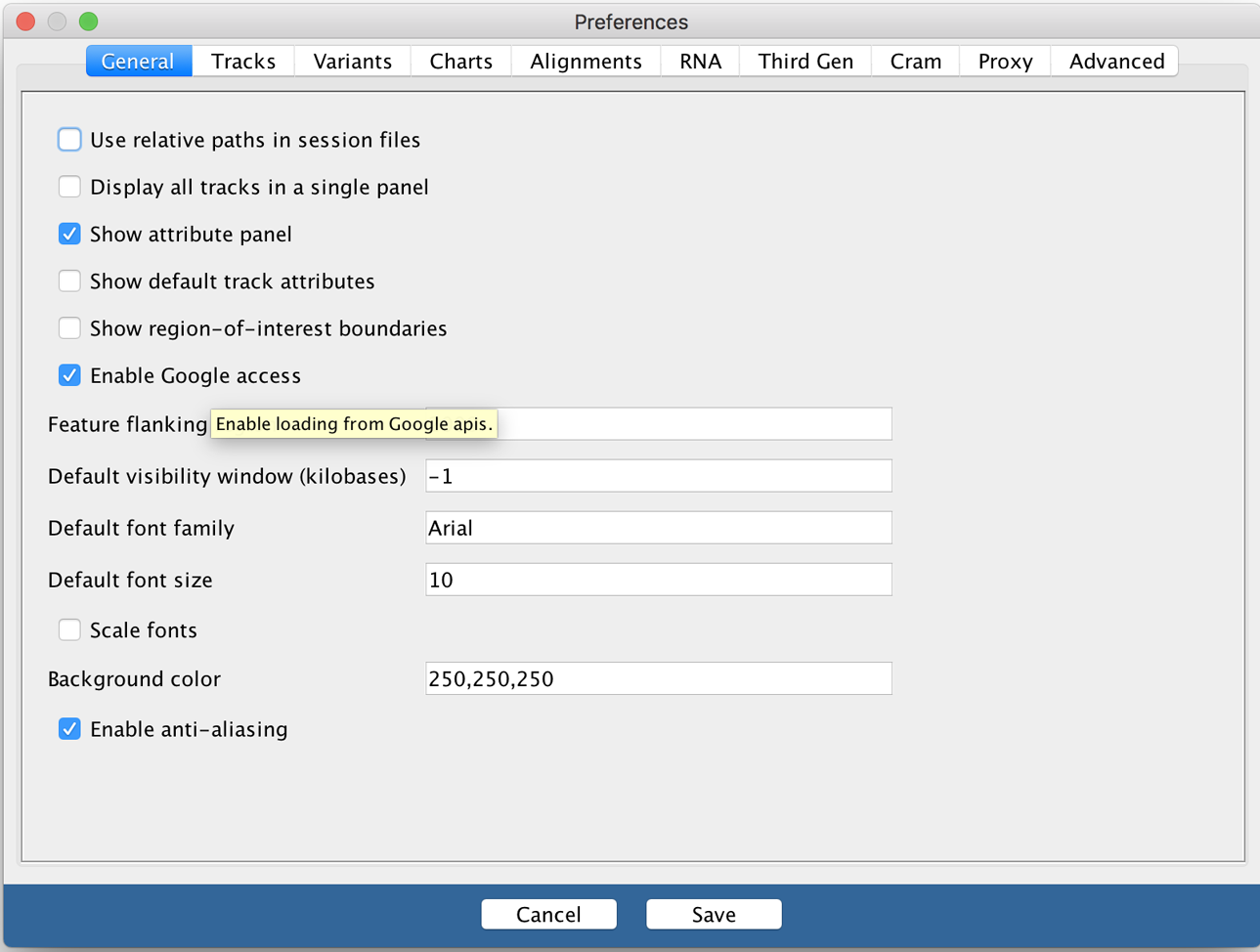 The IGV Preferences pane.