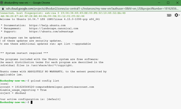 Cloud shell SSH session into a GCE VM