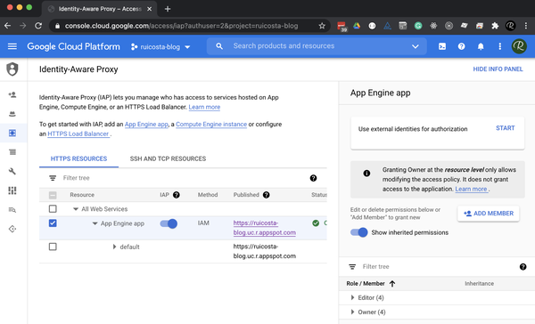 Identity-aware proxy configuration screenshot