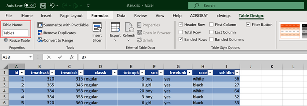 Table Name in Excel