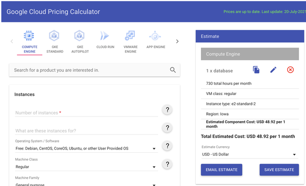 Google Cloud Pricing Calculator