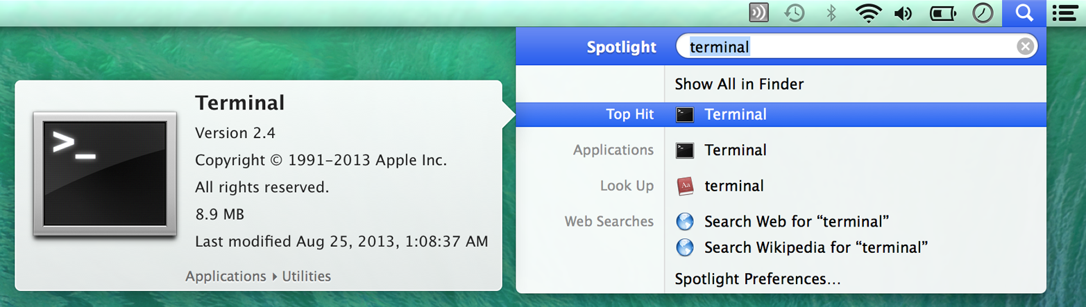 Terminal search using Spotlight