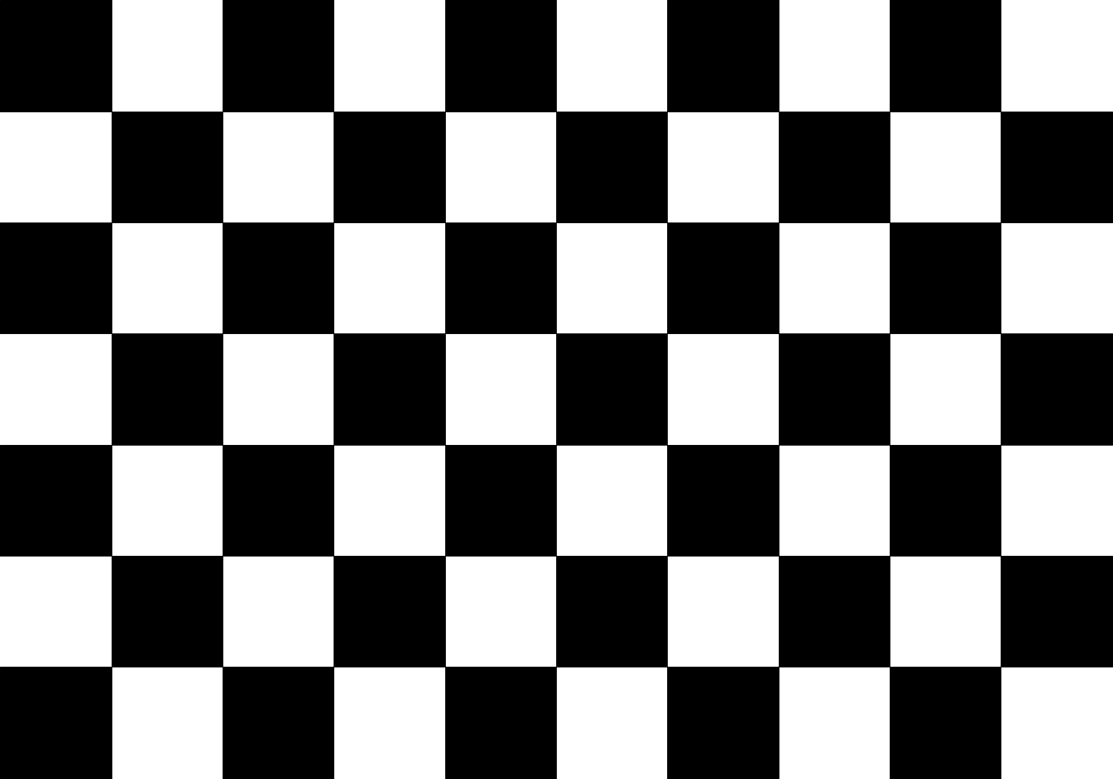 Chessboard pattern (9 × 6 corners) for camera calibration or pose. This pattern can be used with the standard calibration technique described in Chapter 18, or in the camera calibration tutorial available online at opencv.org.