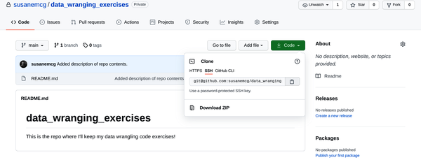 Retrieving the repo's SSH location.