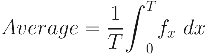 $$ Average=\frac{1}{T}{\int}_0^T{f}_x\  dx $$