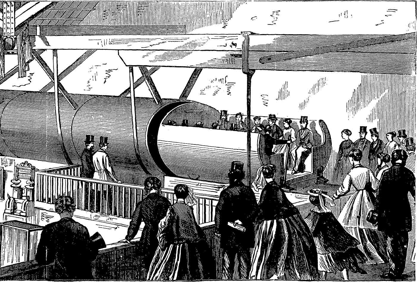The Pneumatic Passenger Railway, as erected at the American Institute, 1867.