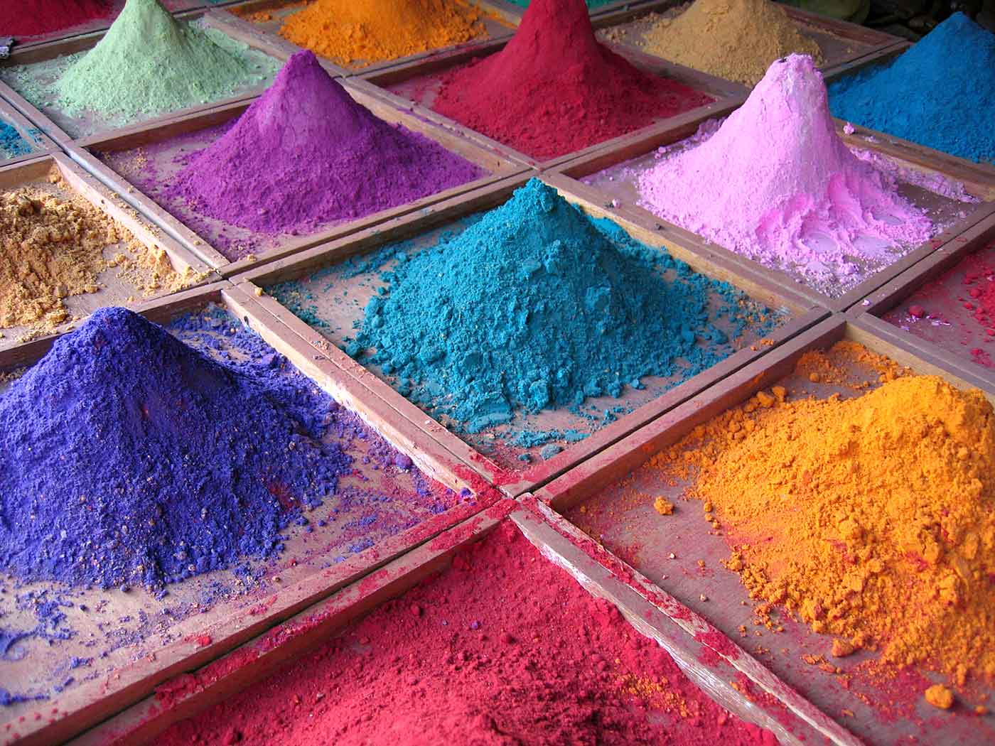Pigments for sale in market in Goa, India.